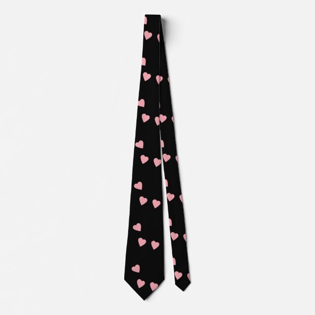 Valentines Day Hearts Hand Drawn Pink Black Neck Tie (Front)