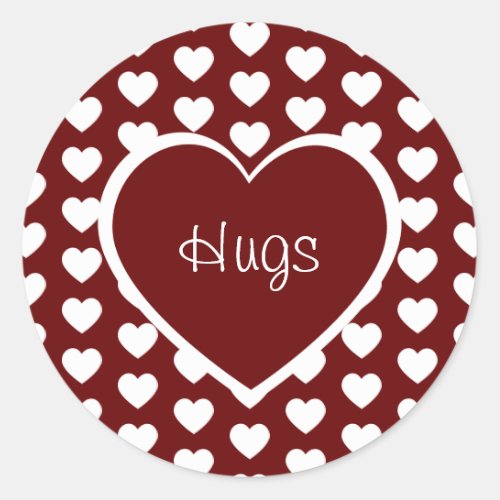 Valentines Day Hearts Hugs Dark Red Classic Round Sticker