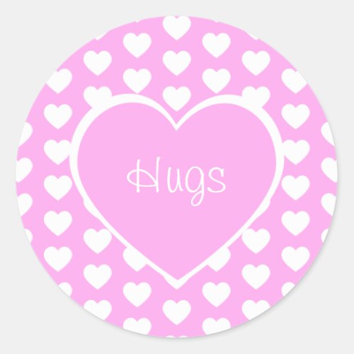 Valentines Day Hearts Hugs Pink Classic Round Sticker