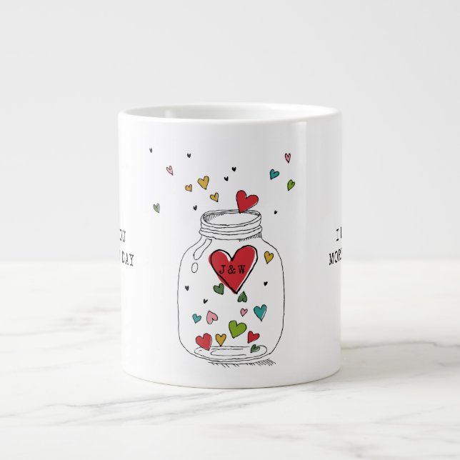 Valentines Day Hearts In Jar Monogram Giant Coffee Mug (Front)