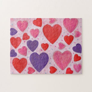 Valentines Day Hearts in Pink Purple and Red Jigsaw Puzzle