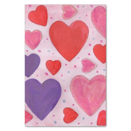 Valentines Day Hearts in Pink Purple and Red Tissue Paper