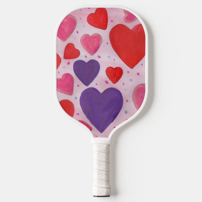 Valentines Day Hearts in Pink Purple Red Pattern Pickleball Paddle (Front)
