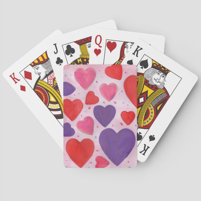 Valentines Day Hearts in Pink, Purple, Red Poker Cards (Back)