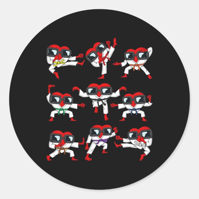 Valentines Day Hearts Karate Martial Arts Boys Gir Classic Round Sticker (Front)