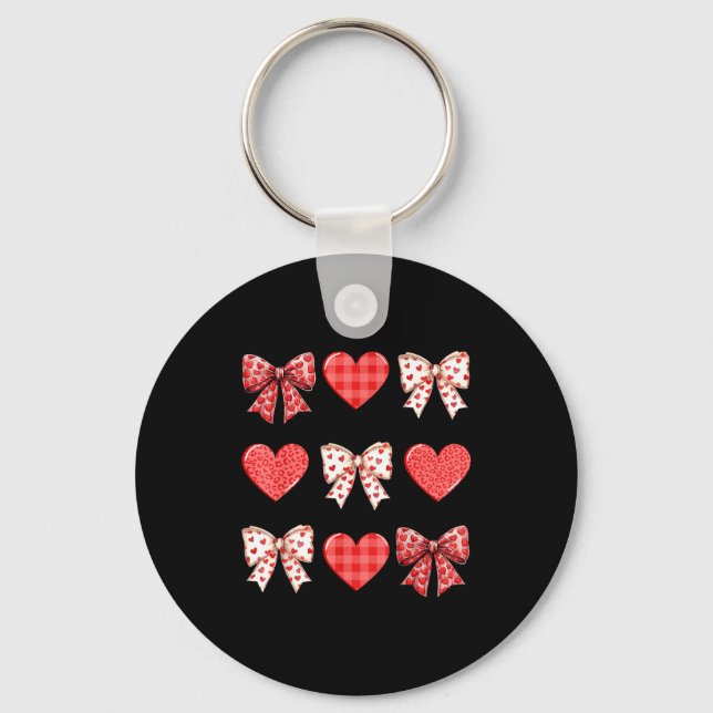 Valentines Day Hearts Leopard Coquette Bow Women G Keychain (Front)