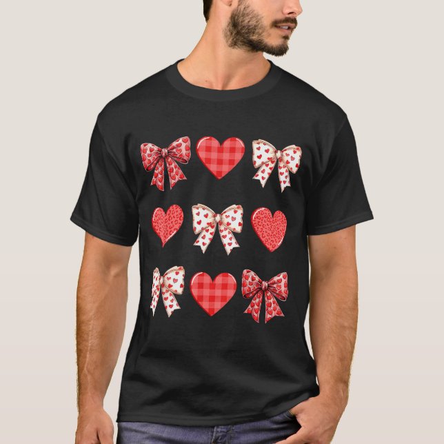 Valentines Day Hearts Leopard Coquette Bow Women G T-Shirt (Front)