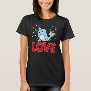 Valentine's Day Hearts Love Narwhal Animal Women T-Shirt