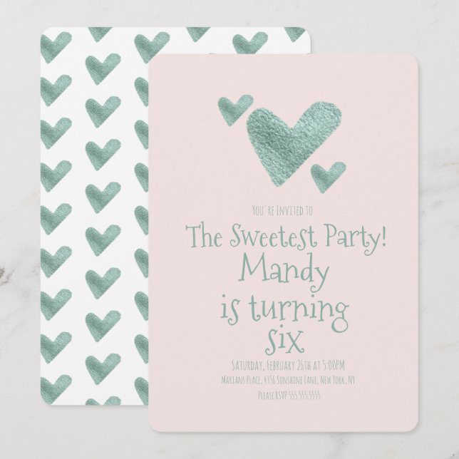 Valentines Day Hearts Metallic Watercolor Birthday Invitation (Front/Back)