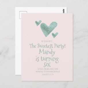 Valentines Day Hearts Metallic Watercolor Birthday Postcard