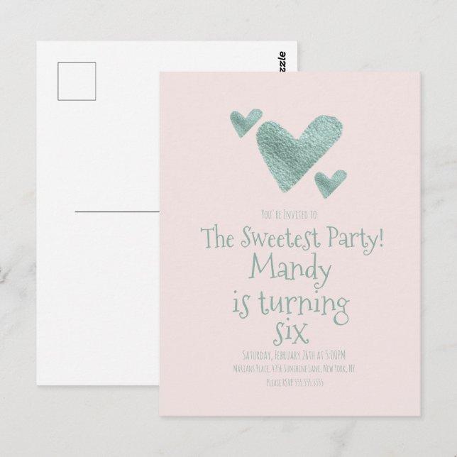 Valentines Day Hearts Metallic Watercolor Birthday Postcard (Front/Back)