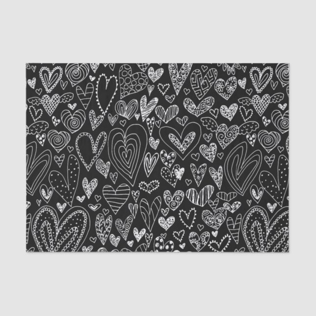 Valentine's Day Hearts on Black Tissue Paper (Front)