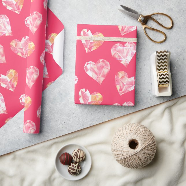 Valentine's Day Hearts on Dark Pink Base Wrapping Paper (Crafts)
