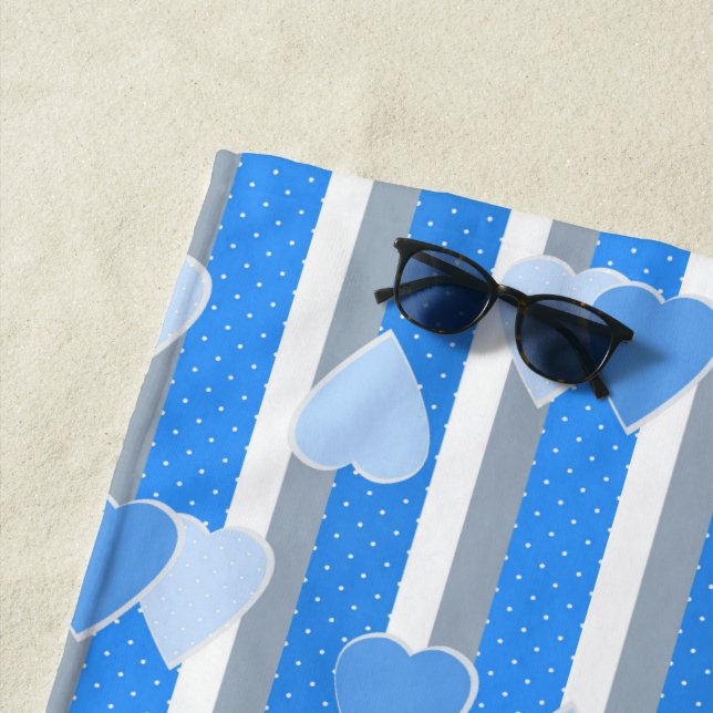 Valentine's Day hearts on striped background  Beach Towel (In Situ)