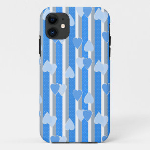 Valentine's Day hearts on striped background  iPhone 11 Case