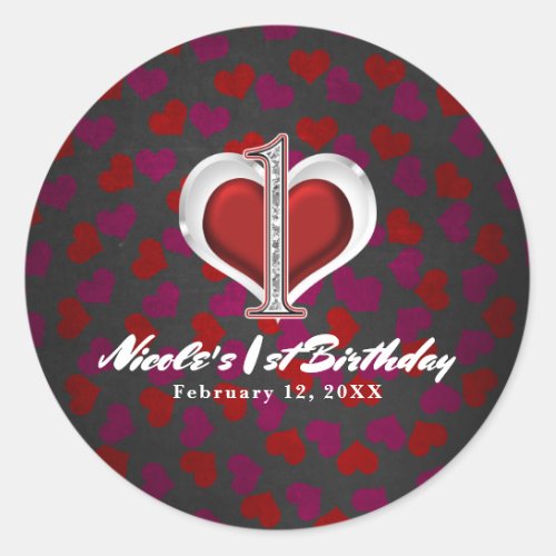 Valentines Day Hearts One 1st Birthday Party Classic Round Sticker