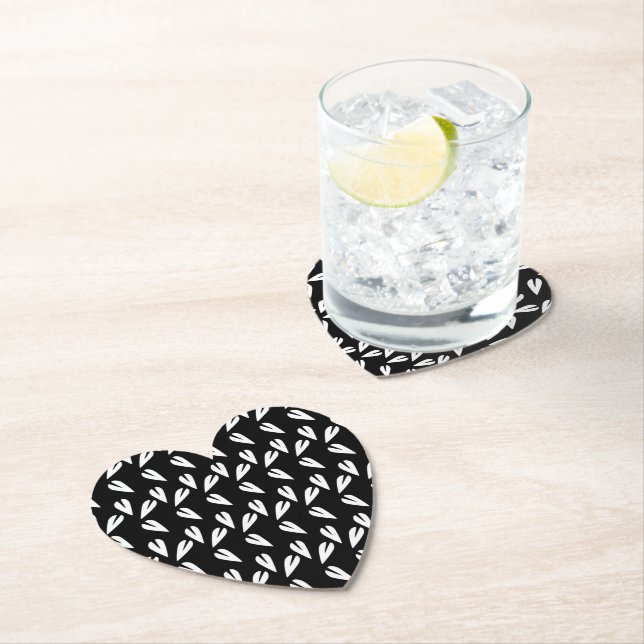 Valentines Day Hearts Pattern Black White Paper Coaster (Insitu)