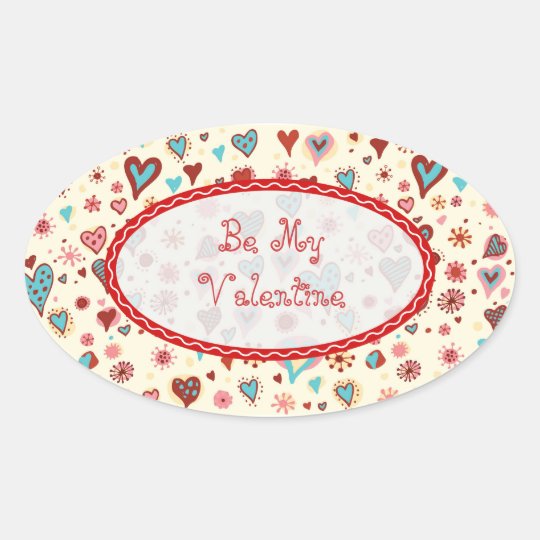 Valentines Day Hearts Pattern-Customizable Text Oval Sticker