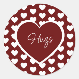 Valentine's Day Hearts Pattern Hugs Cute Red Classic Round Sticker