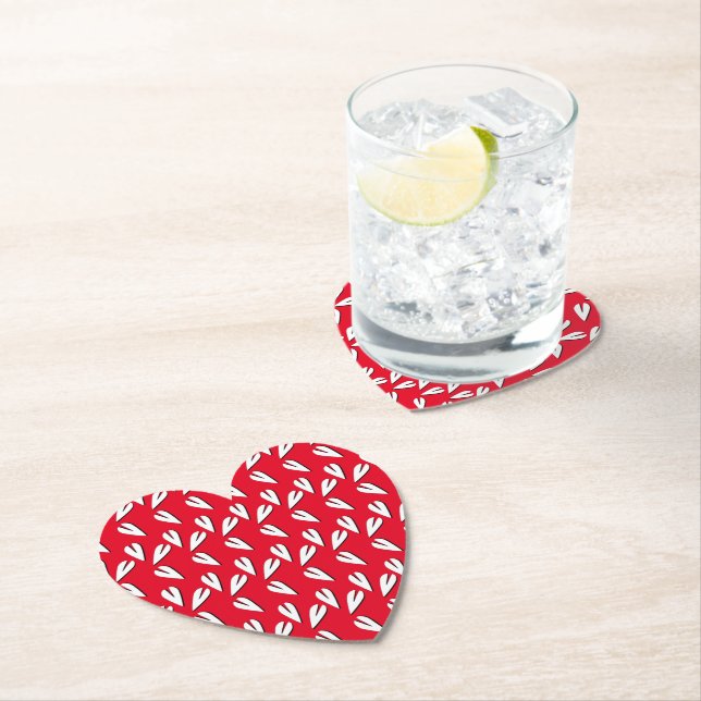 Valentines Day Hearts Pattern Red Black White Paper Coaster (Insitu)