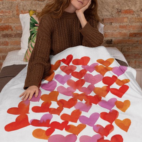 Valentines day hearts _ pink and orange fleece blanket