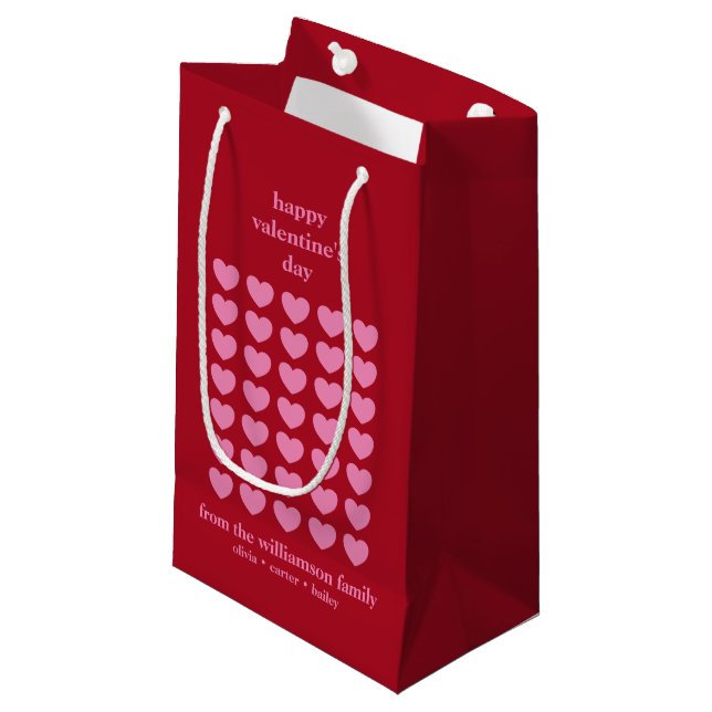 Valentine's Day Hearts | Pink and Red Personalized Small Gift Bag (Front Angled)