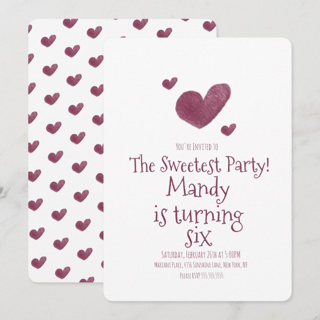 Valentines Day Hearts Pink Metallic Birthday Party Invitation (Front/Back)