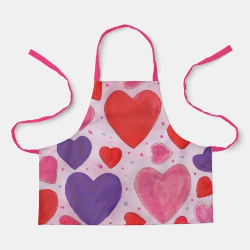 Valentines Day Hearts Pink Purple and Red Pattern Apron