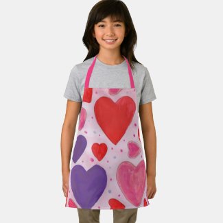 Valentines Day Hearts Pink Purple and Red Pattern Apron