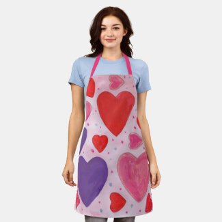 Valentines Day Hearts Pink Purple and Red Pattern Apron