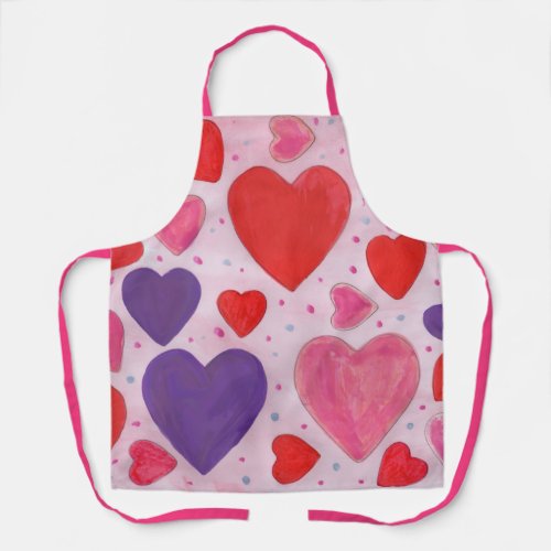 Valentines Day Hearts Pink Purple and Red Pattern Apron