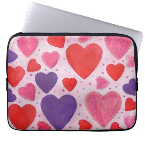 Valentines Day Hearts Pink Purple and Red Pattern Laptop Sleeve