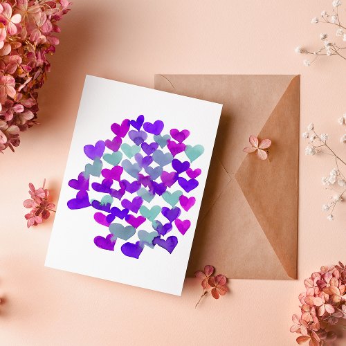 Valentines day hearts _ purple and aqua card