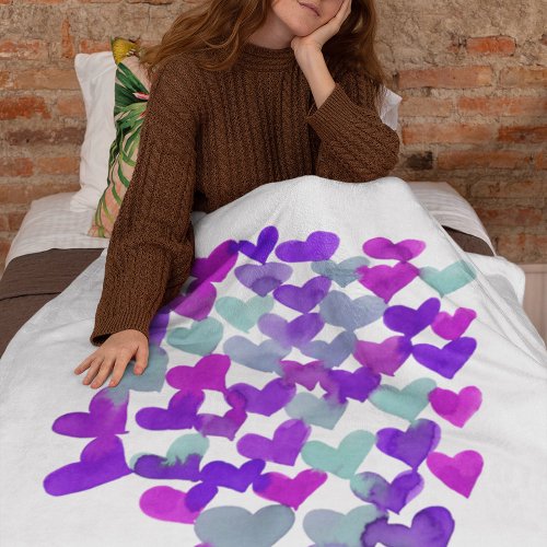 Valentines day hearts _ purple and aqua fleece blanket