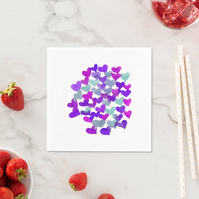 Valentine's day hearts - purple and aqua napkins (Insitu)