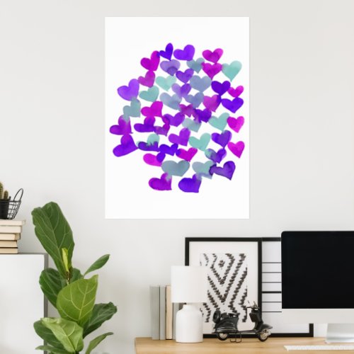 Valentines day hearts _ purple and aqua poster