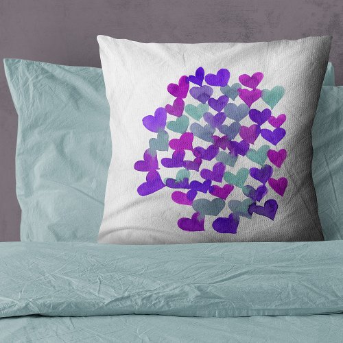 Valentines day hearts _ purple and aqua throw pillow