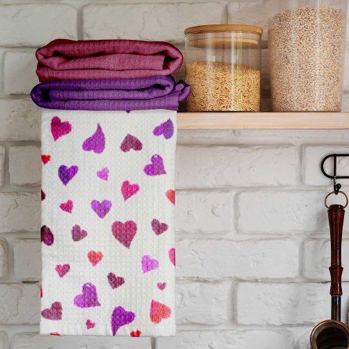 Valentines day hearts _ purple and viva magenta kitchen towel