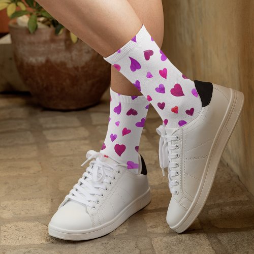 Valentines day hearts _ purple and viva magenta socks