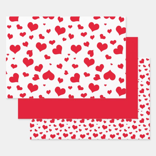 Valentine's Day Hearts Random Pattern red/White Wrapping Paper Sheets (Set)