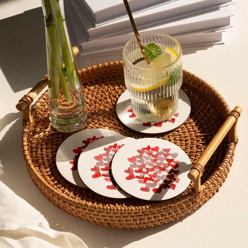 Valentines day hearts _ red and grey round paper coaster