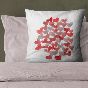 Valentine's day hearts - red and grey throw pillow