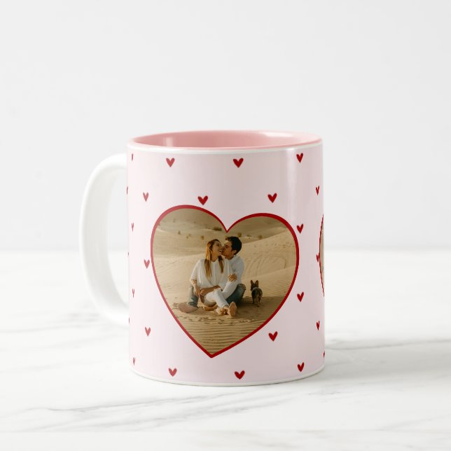 Valentine's Day Hearts Red Pink Photo Two-Tone Coffee Mug (Front Left)