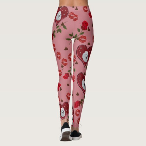 Valentines Day Hearts Roses  Chocolate Kisses Leggings