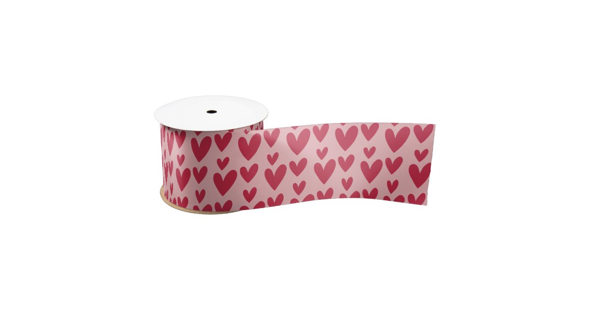 My Valentine in red with red hearts printed on 5/8 white single face satin  ribbon, 10 yards