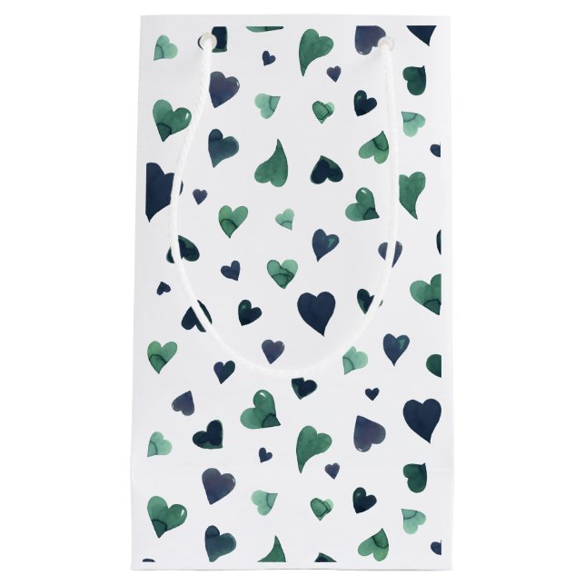 Valentine's day hearts - teal small gift bag (Front)