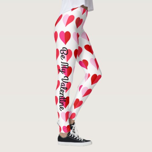 Valentines Day Hearts Toss All Over Red Pink Cute Leggings