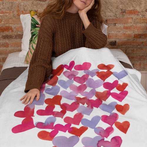 Valentines day hearts _ violet and viva mangenta fleece blanket