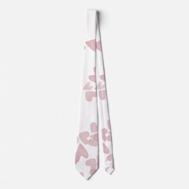 Valentines Day Hearts Watercolor Pink White Neck Tie (Front)