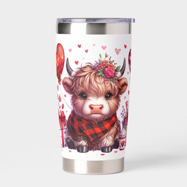 Valentine's Day Highland Cow  Insulated Tumbler (Left)